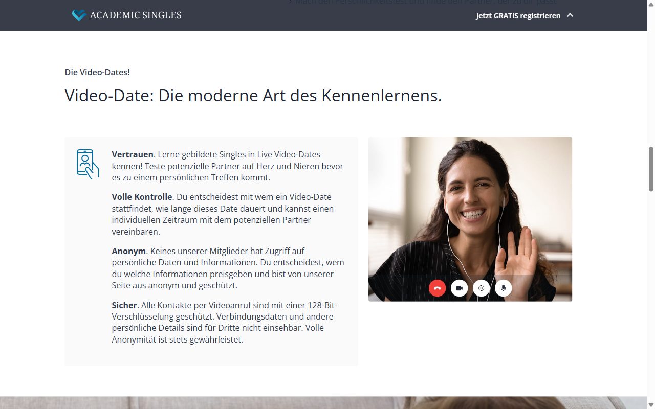 Video-Dates bei Academic Singles