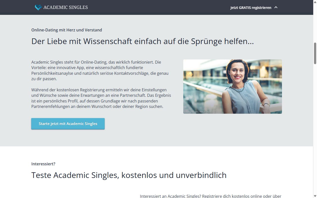 Abschnitt Online-Dating mit Herz und Verstand auf academicsingles.ch